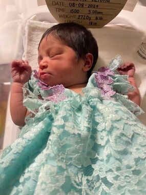 Baby Lace Dress with Purple Floral Accents - Mint
